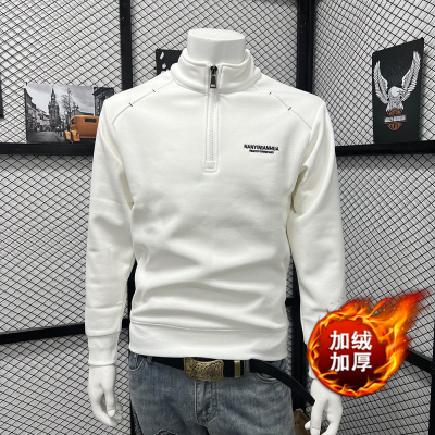 半拉链卫衣男士秋冬休闲潮牌宽松上衣半高领男款套头打底衫加绒潮