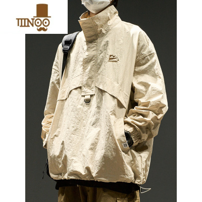 YANXU冲锋衣男潮牌美式复古半拉链抽绳工装卫衣痞帅机能夹克外套款