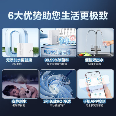 美的(Midea)净水器家用直饮小体积厨下RO反渗透净水器一体机双出水玲珑净水器600G 母婴直饮极致 600G净水器