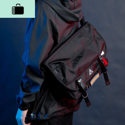 多功能工装单肩包斜挎包男运动骑行机能风邮差包潮流休闲背包男包NEW LAKE 黑色