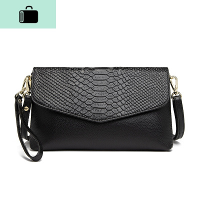皮手拿女包2020新款单肩斜挎包女时尚软皮女士小包包中年妈妈包NEW LAKE D805-黑色女斜挎包