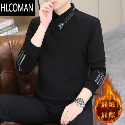 HLCOMAN男士加绒卫衣半高领修身打底冬季帅气T恤加厚p暖百搭体恤一体绒