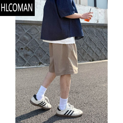 HLCOMAN卡其色休闲工装短裤夏季2025新款男生日系复古宽松简约纯色五分裤