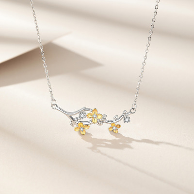 原创丁香花开项链女足银999镶钻时尚百搭吊坠送妈妈女友闺蜜礼物送女朋友老婆情人节七夕生日礼物