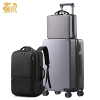 麒霁子母套装行李箱 灰色24英寸拉链款+双肩包 9201TG