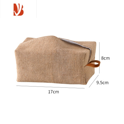 三维工匠日式简约纸巾套盒棉麻布艺餐厅客厅抽纸盒文艺纸巾收纳袋创意家用 复古细黄麻--升级提手款