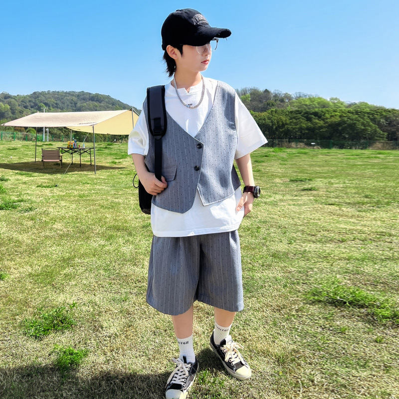 男童套装夏季2025新款儿童夏装中大童休闲衣服短袖帅气时髦男孩潮
