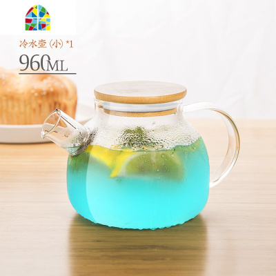 玻璃竹盖冷水壶凉水瓶可高温凉水夏天家用大容量凉水壶套装H FENGHOU 冷水壶(大)