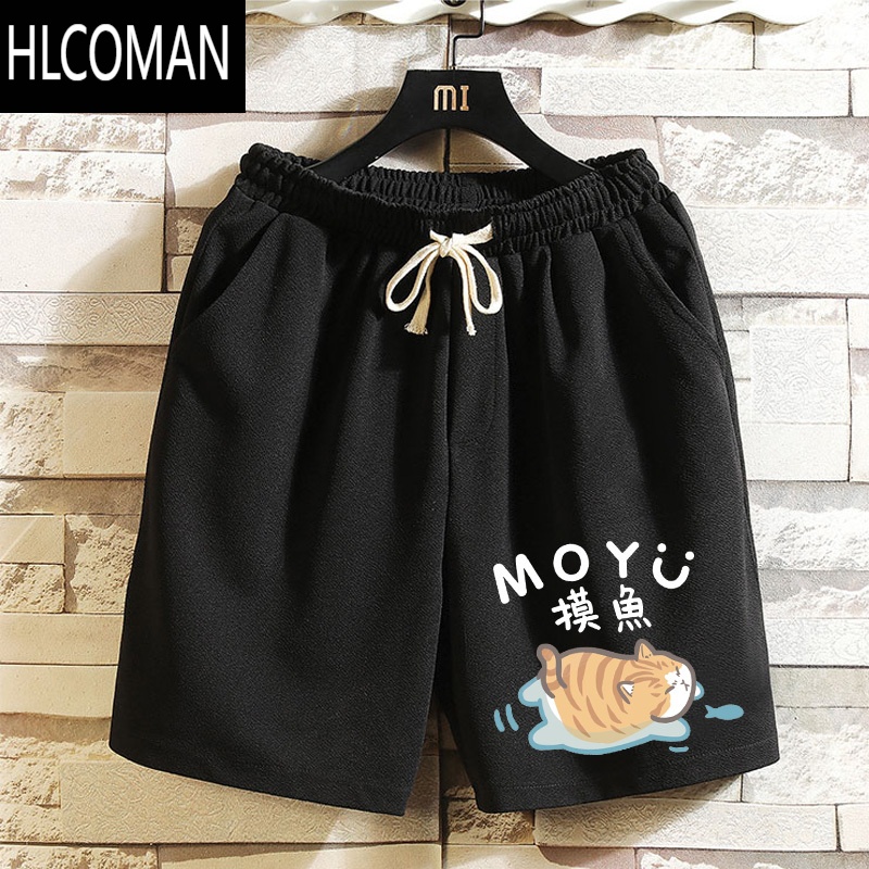 HLCOMAN短裤男潮牌夏季可爱摸鱼划水摆烂沙滩裤宽松中腰休闲五分裤子休闲