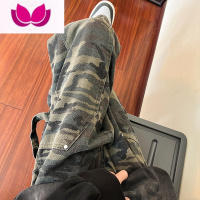 七斓迷彩工装牛仔裤男美式潮牌小众直筒裤高街ins宽松阔腿长裤子