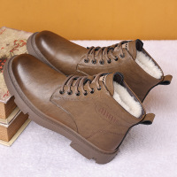 加绒马丁靴男新款加绒高帮工装鞋潮流真皮羊毛棉鞋保暖雪地靴