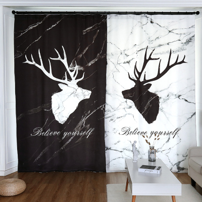 北欧简约几何图案麋鹿成品窗帘定制客厅半遮光清新文艺格子窗帘布