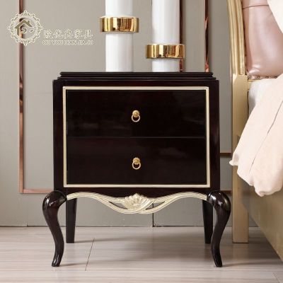 欧式床头柜美式轻奢实木花新古典储物柜床头橱现代简约收纳柜子