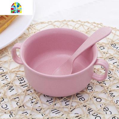 儿童碗餐具带手柄防摔家用可爱卡通隔热小孩吃饭宝宝辅食儿童餐碗 FENGHOU 小耳朵粉色