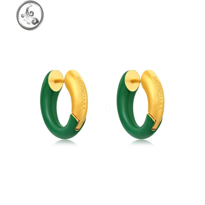 JiMiB家绿色珐琅滴釉圆圈耳环女欧美风ins轻奢小众设计高级感独特耳饰