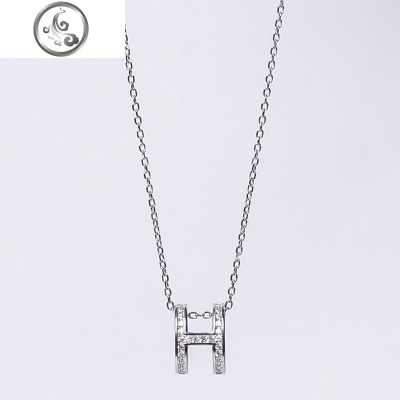 纯银h英文26定制名字字母项链女锁骨链韩版简约个性气质百搭吊坠 JiMi