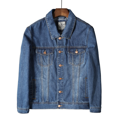 纯色 牛仔外套男款 春季新款男装牛仔夹克宽松大码休闲工装茄克衫
