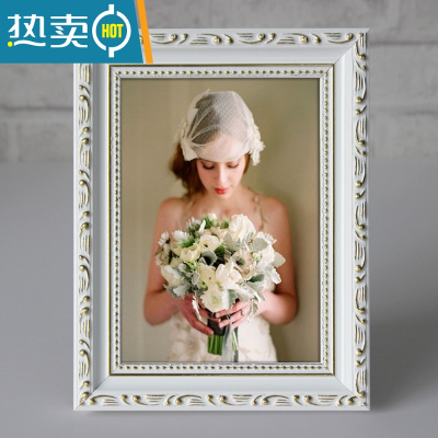 敬平欧式实木相框摆台创意现代简约5 6 7 8 12寸a4儿童画框挂墙定做 老白色 8K[26.5*38]厘米
