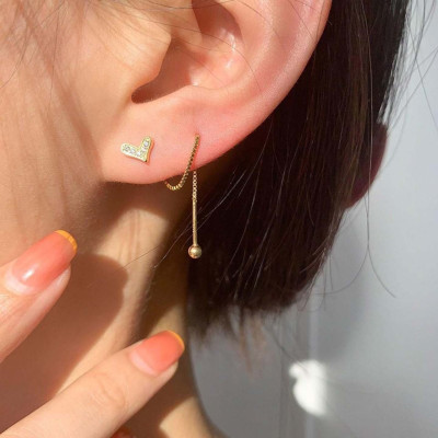 s925银针简约甜美不对称气质小众耳环女耳线爱心螺丝拧扣耳钉耳饰送女朋友老婆情人节七夕生日礼物