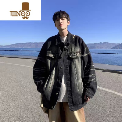 YANXU渐变色牛仔外套男秋季美式工装复古潮牌感夹克情侣百搭夹克潮