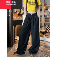YIBUSHENG纯欲练习~纯色松紧腰休闲裤女小个子宽松阔腿裤山本裤长裤