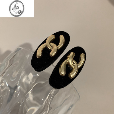 JiMi小众设计感C字母丝绒发夹公主头侧边夹发卡鸭嘴夹刘海夹头饰秋冬