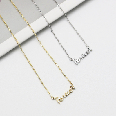 S925纯银金色项链女Forever英文气质Dream小众个性锁骨链女友礼物送女朋友老婆情人节七夕生日礼物