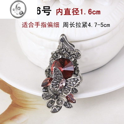 JiMi韩版时尚复古长款食指指环女镶钻水晶装饰戒指欧美个性夸张潮饰品