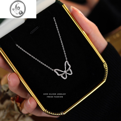 JiMis999足银镂空蝴蝶项链女轻奢高级感超闪小众锁骨链送女友闺蜜礼物