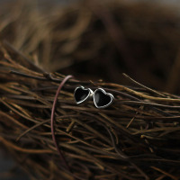 925纯银耳钉女防过敏养耳洞百搭耳环纯银耳饰几何形状黑玛瑙耳钉送女朋友老婆情人节七夕生日礼物