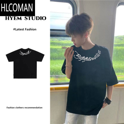 HLCOMAN短袖美式高街男款t恤2025夏季新款潮牌简约字母小众上衣