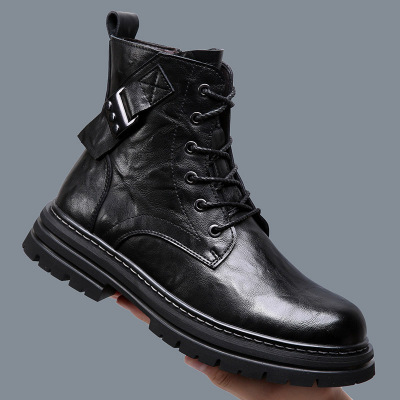 马丁靴男真皮手抓纹冬季英伦风厚底工装靴复古潮高帮加绒保暖靴子