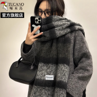 啄木鸟2025春新款黑灰色条纹围巾女保暖韩版时尚百搭防寒加厚围脖