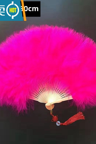 XIANCAI跳舞扇全绒加厚羽毛扇子 标准扇 旗袍走秀 舞台表演舞蹈扇50*30cm 升级加厚 玫红