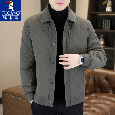 啄木鸟冬季棉衣男士翻领休闲高级感时尚格子棉袄冬装保暖棉服外套