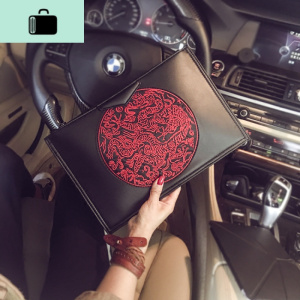 中国风手包复古撞色潮流信封包ipad单肩包潮男女包街头手拿单肩包NEW LAKE 黑色男士手拿包 黑色