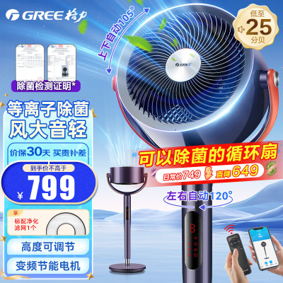 格力(GREE) 空气循环扇除菌过滤除尘变频遥控电风扇家用等离子WiFi智控换气扇循环对流风扇FXDZ-2305Bg5