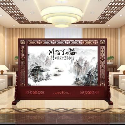 BONJEAN定做中式屏风隔断客厅办公室酒店单位入户玄关实木屏风双面座屏