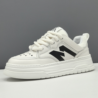 男生头层牛皮白色板鞋男款潮鞋真皮欧洲站男鞋男士厚底运动休闲鞋