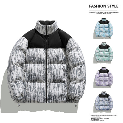 秋冬季新款男装扎染渐变棉衣男士潮流百搭面包服立领棉袄面包服