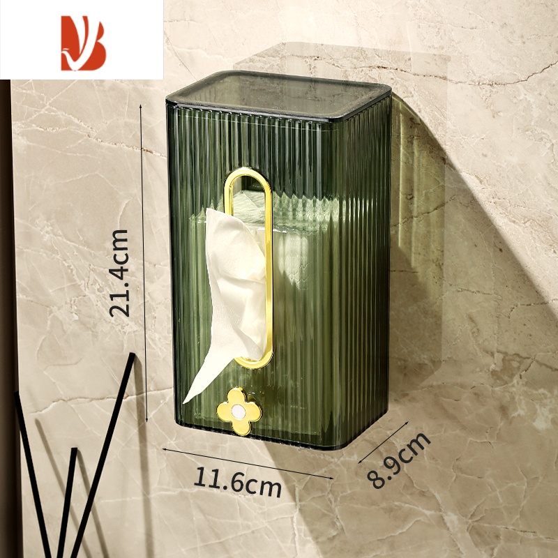 三维工匠轻奢纸巾盒口罩收纳盒家用玄关壁挂式厕所卫生间洗脸巾厨房抽纸盒 墨绿金[横竖两挂 掉落包退换]