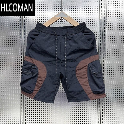 HLCOMAN四分短裤男2024夏季速干运动工装休闲五分裤拼色口袋沙滩裤大裤衩