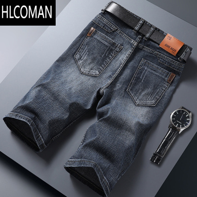HLCOMAN弹力牛仔短裤男款青年怀旧七分裤夏季薄款透气五分裤烟灰直筒中裤