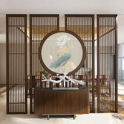 定制中式实木屏风隔断墙客厅入户玄关办公室酒店茶室落地栅栏座屏 [注]可定制尺寸、图案