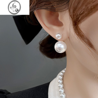 JiMi大小圆双珍珠耳环女法式复古气质2023年新款潮简约百搭港风耳钉