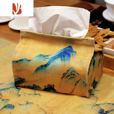 三维工匠棉麻布艺纸巾袋新中式纸巾套古画纸巾包茶道抽纸袋复古国风纸巾盒 王希孟--千里江山图 当年18岁创作的作
