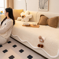 冬新款羊羔绒沙发垫异形卡通盖布一片式直排加厚毛绒沙发坐垫