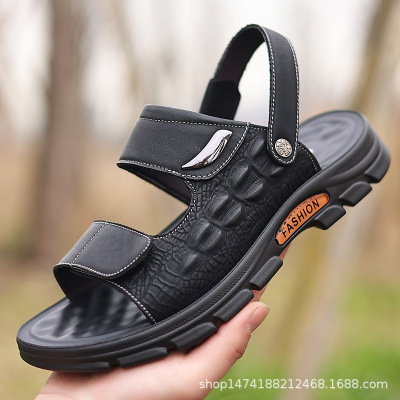 凉鞋男年夏季新款休闲沙滩鞋男真皮鳄鱼纹两用凉拖鞋男