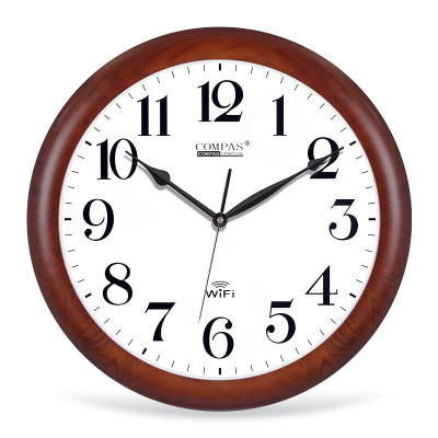 康巴丝(Compas)挂钟客厅时钟 简约钟表挂墙 自动对时电波钟办公室考场自动对时 5839仿木电波钟(46*46厘米)