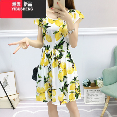 YIBUSHENG棉绸连衣裙女小个子时尚外穿绵绸睡衣碎花小清新中长款人造棉睡裙